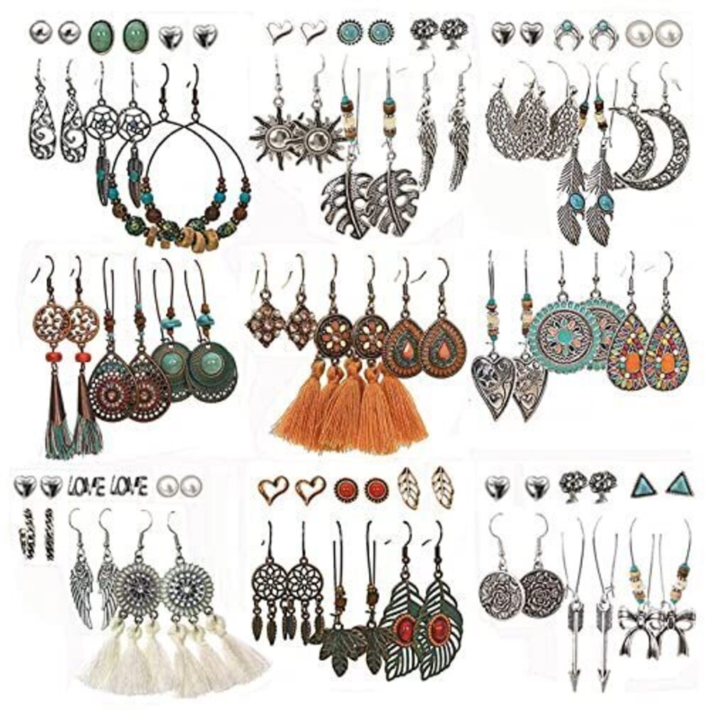 8552 45 Pairs Boho Vintage Drop Dangle Earrings Set , Fashion Bohemian